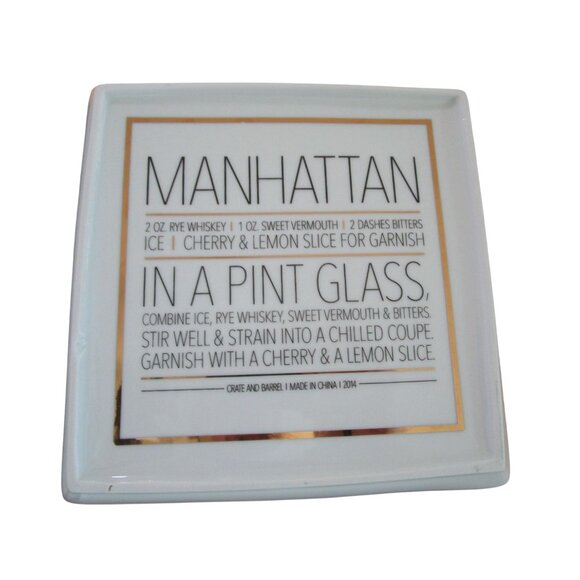 Crate Barrel Cocktail Recipe Plates Square Coupe 4 GUC Vintage 2014 - Picture 4 of 12